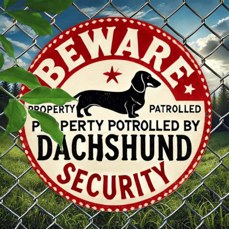 Potdemiel Dackel-Sicherheits-Warnschild Iron Patrolled Property aus Metall in Rot im antiken Stil für Wanddeko - Bild 3