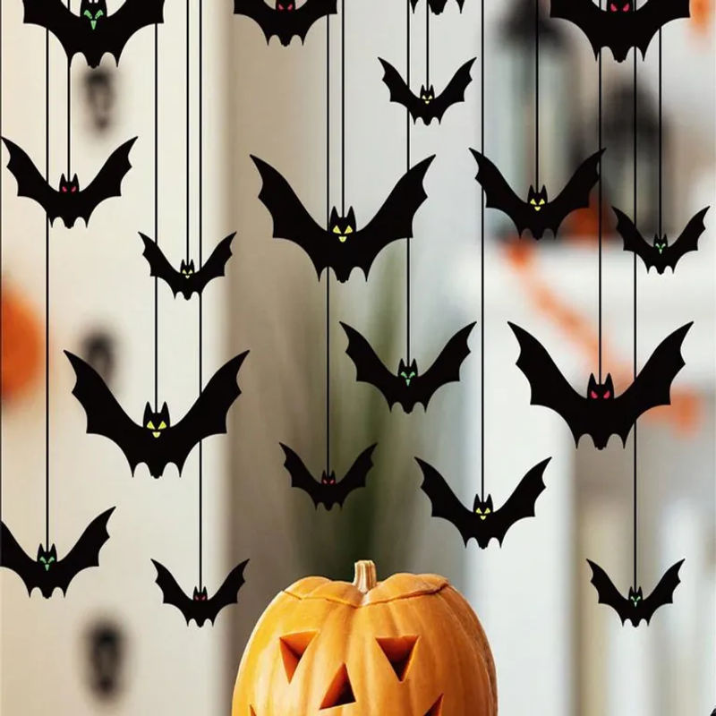 Chenxiaogang Halloween Fledermaus Dekorationen zum Aufhängen für Draußen und Innen, 18 Stück in Rot, Gelb, Grün und Schwarz - Bild 3