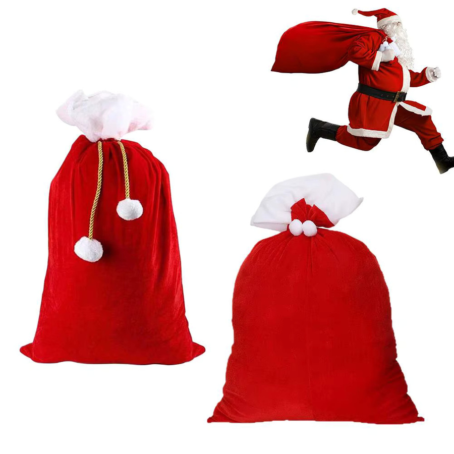 Rote Weihnachts-Geschenktüten aus Samt mit Kordelzug im Weihnachtsmann-Design - Bild 6