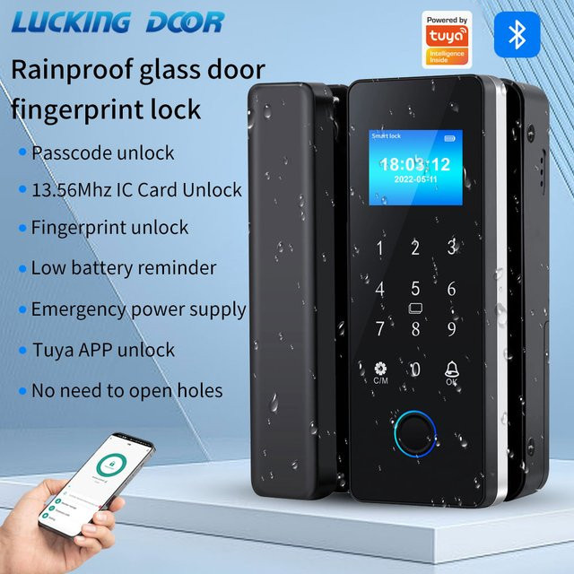 LUCKING DOOR Gesichtserkennungs-Smartlock in Schwarz mit Tuya APP-Unterstützung, Infrarotsensor und biometrischem Fingerabdruck-Entriegelungssystem für Glastüren und Bürotüren - Bild 1