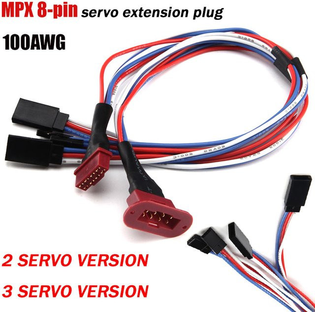 DIVEDEER MPX 8-poliger Servo-Verlängerungsstecker in Rot, 100 AWG, 2-Draht oder 3-Draht-Version für RC-Flugzeuge, Länge: 33 cm - Bild 1