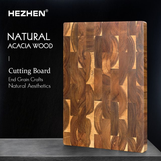 HEZHEN Doppelseitiges Schneidebrett aus Akazienholz in Braun, Reversibles End Grain Schneidebrett und Servierpalette, B/T/H: 40,0 x 30,5 x 4,0 cm - Bild 1