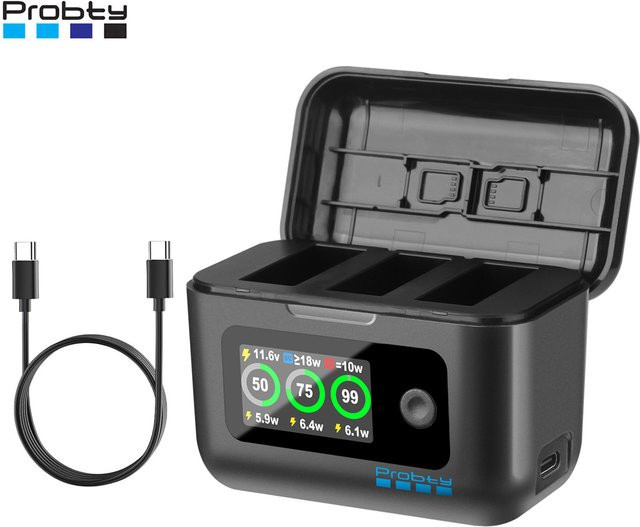 DJI OSMO Action 3/4/5 Pro Akku-Ladebox mit 3 Slots und LED-Anzeige, 24W PD-Schnellladegerät, Schwarz - Bild 1
