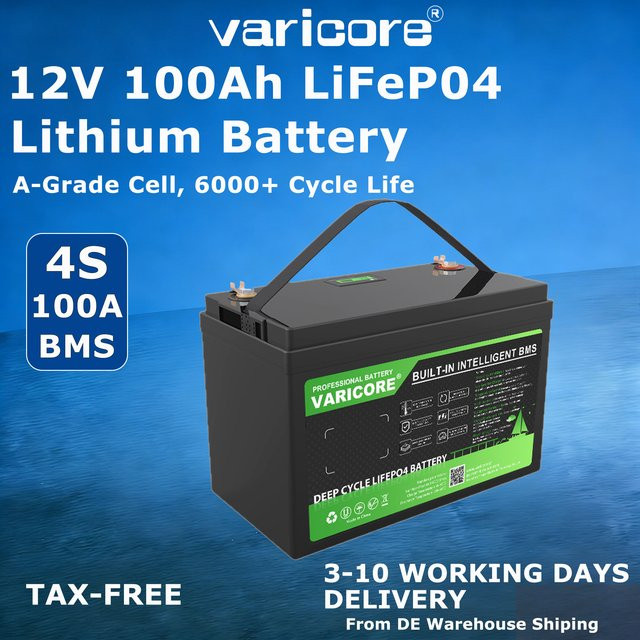 VariCore LiFePO4 Batterie 12V/12,8V 100Ah in Schwarz für 4s EV Energiespeicher, Wohnmobile, Golfcarts, Solar und Windkraft - Bild 1