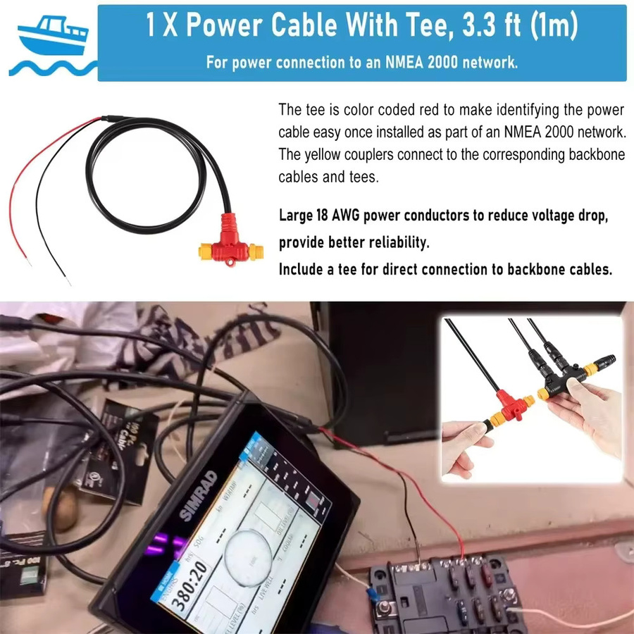 NMEA 2000 Starter-Kit in Schwarz mit Stromkabel, Drop-Kabel, Dual-T-Anschluss und Terminator-Kit für Lowrance, Simrad und Garmin Dual Device - Bild 2