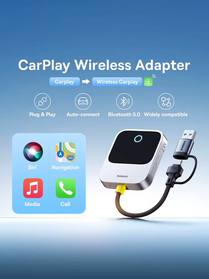 Baseus PrimeTrip Wireless CarPlay Adapter für Apple iPhone – Kabellose Verbindung via Bluetooth und WiFi - Bild 1