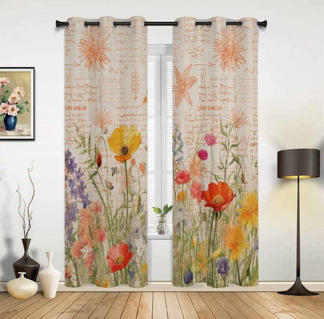 Super Six Fenstervorhang mit Kaffeebohnen-Muster in Beige, halbtransparent, B: 135 cm, H: 60 cm - Bild 1
