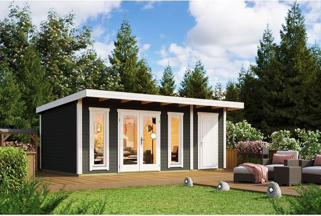 Lasita Gartenhaus Sicily mit Flachdach in Carbongrau lasiert, B/H/T: 595 x 228 x 440 cm - Bild 1