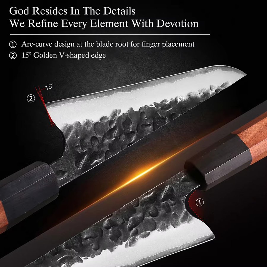 HUAYIGRAND Honesuki-Messer aus 3-lagigem Verbundstahl, handgeschmiedetes japanisches Boning-Knife, 15,24 cm - Bild 4