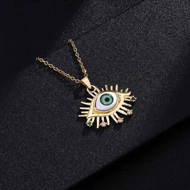 Wucifang Jewelry Halskette, Edelstahl, Goldfarbe, Cz, blaue Augen, Unisex, 50cm - Bild 1