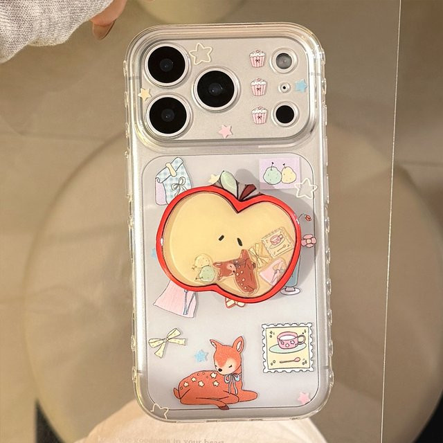 MUQGEW Handyhülle mit Cartoon Hirsch Graffiti und Quicksand Effekt für iPhone 12 bis 17 Pro Max, Transparent, Stoßfest und Weich - Bild 1
