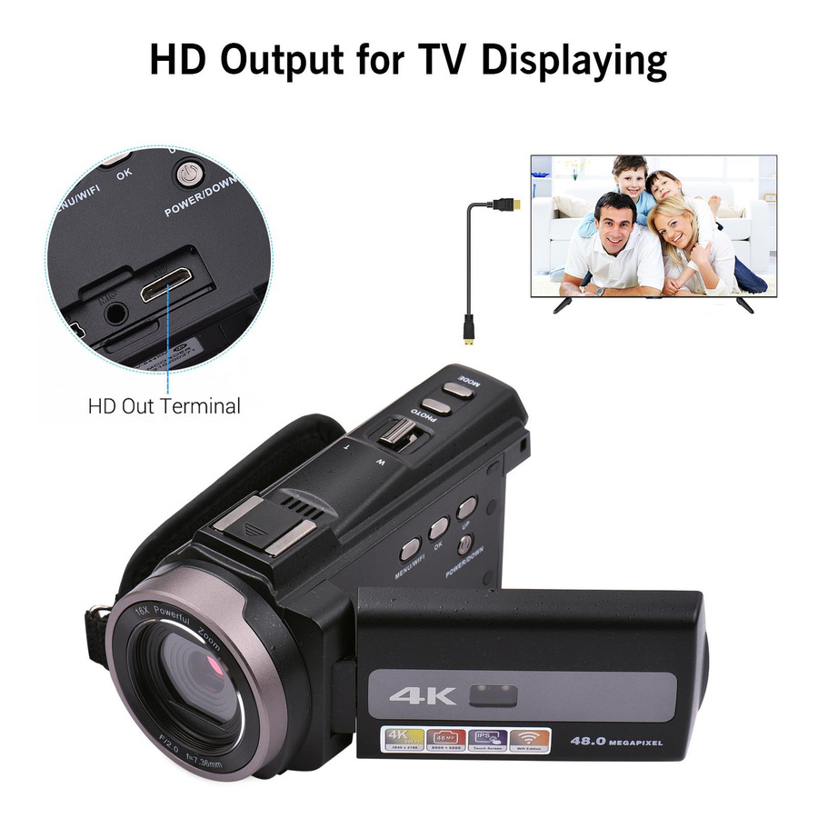 Andoer 4K 60FPS Ultra HD Digital Videokamera Camcorder mit 48MP, 16X Zoom, 3 Zoll drehbarem LCD Touchscreen und Wi-Fi in Schwarz - Bild 2