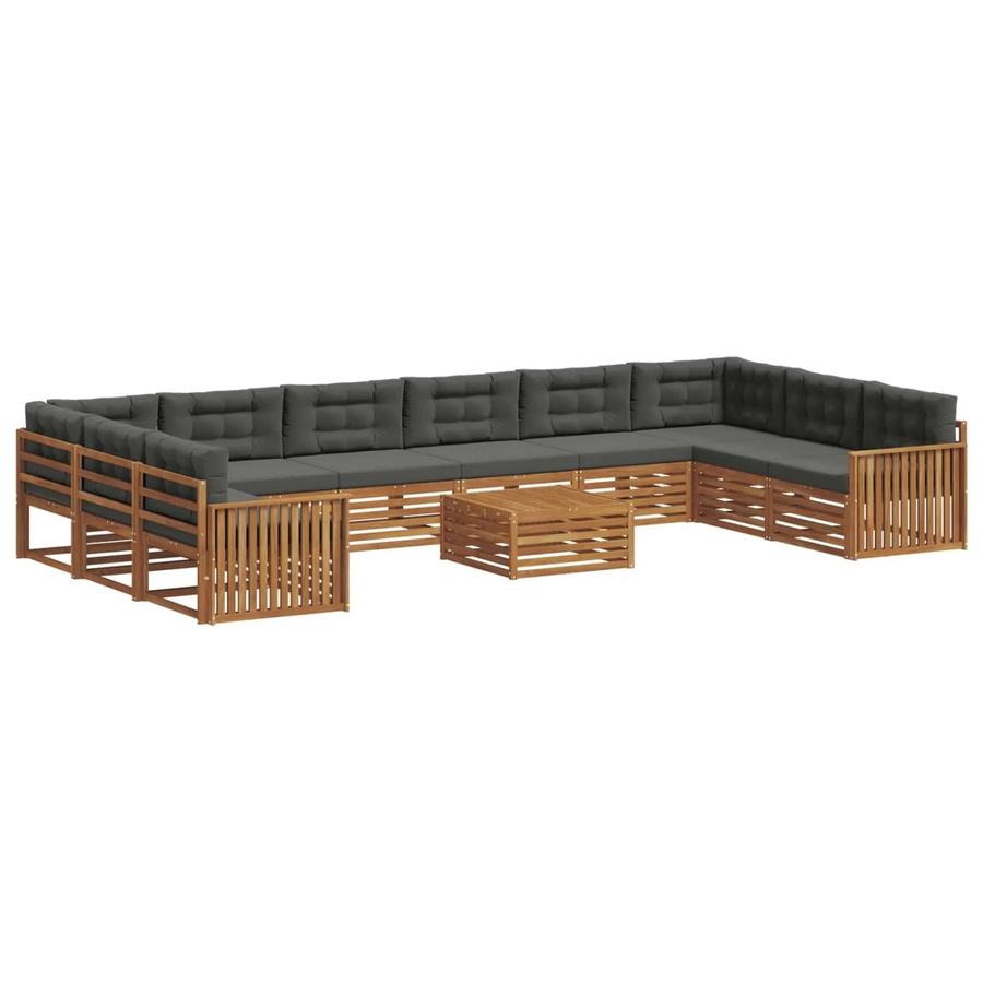 vidaXL Sofagarnitur aus Massivholz Akazie in Natur und Anthrazit, 11-teiliges U-Shape Set mit Polstern und Armlehnen - Bild 2