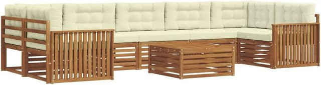 vidaXL Outdoor-Sofagarnitur 8-teilig aus Akazienholz mit Kissen in Natur und Creme - Bild 1