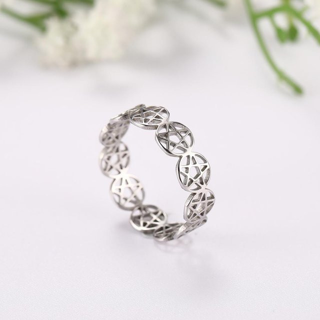 YULIN Ring Pentagramm, Edelstahl, Silber, Damen, Größe 7 - Bild 1