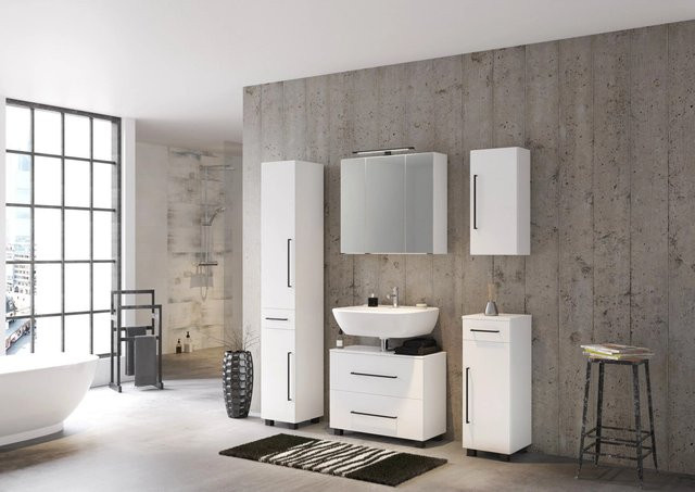 Held Möbel Badezimmer Unterbecken-Set Rom 2-tlg. in Matt Weiß mit Unterbecken-Schrank und Spiegelschrank, Breite: 70 cm - Bild 1