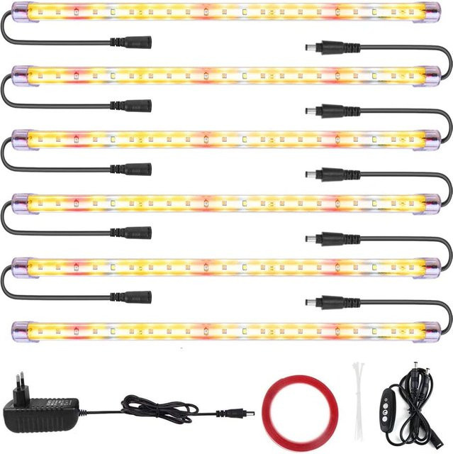 T5 LED Pflanzenwachstumslampe im 6er-Pack mit Dual-Channel-Timer, 3500K und 6500K sowie Rot-LED für Zimmerpflanzen - Bild 1