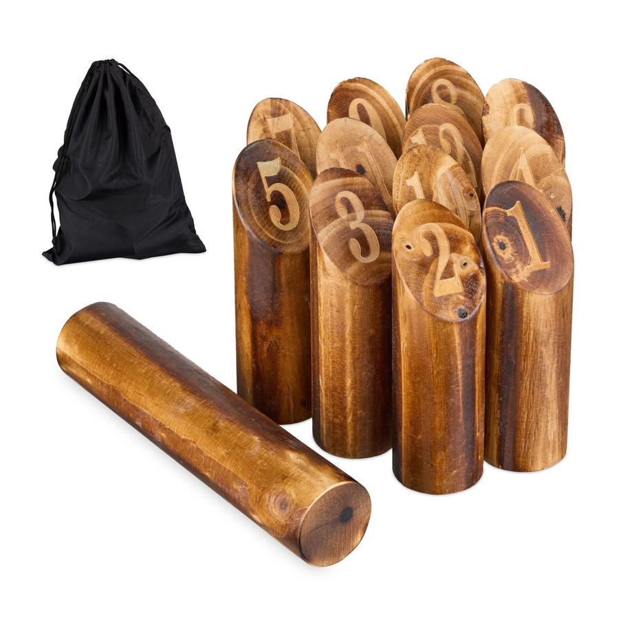 Relaxdays Wikingerspiel Kubb aus Kiefernholz in Natur und Schwarz mit Tasche - Bild 2