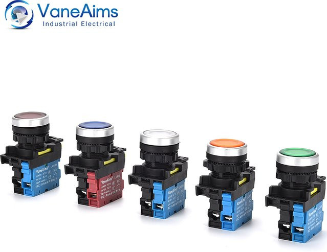 VaneAims LA36M Momentan-Drucktastenschalter mit LED-Licht, weiß, 22 mm - Bild 1