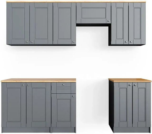 Vicco Küchenzeile Bergamo Landhaus Einbauküche in Grau Matt, Breite: 240 cm - Bild 2