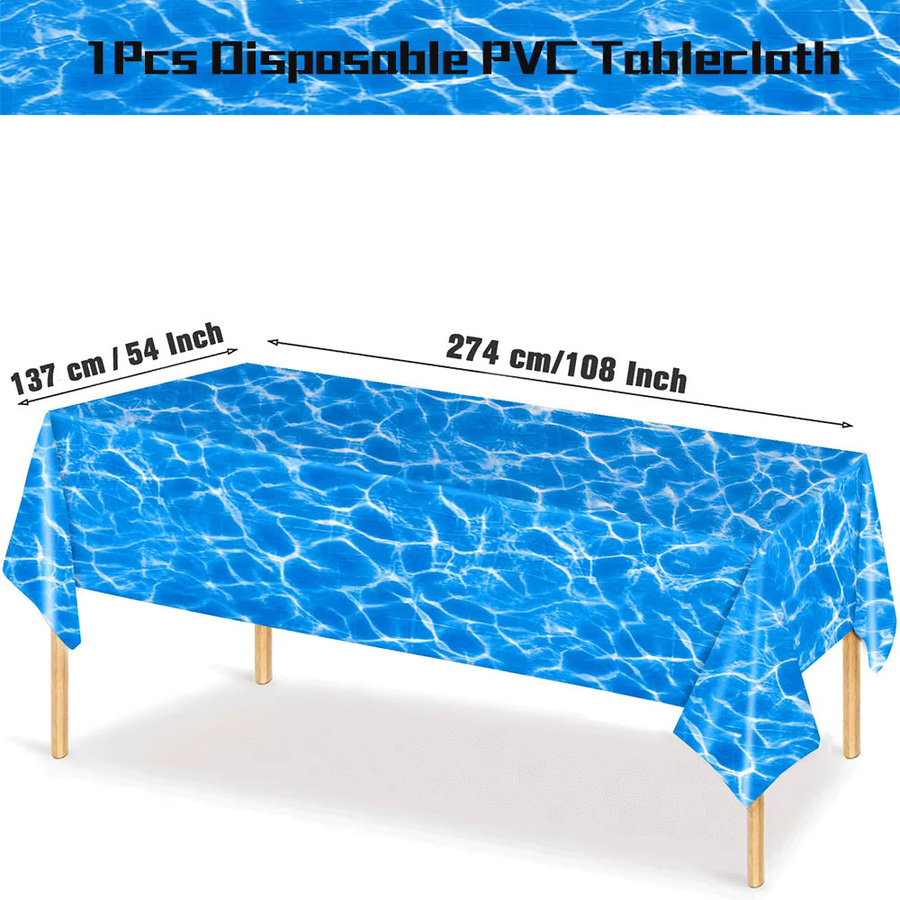 Einweg Tischdecke mit Wellen-Design aus PVC, wasserabweisend, blau, B/T: 137,16 x 274,32 cm - Bild 2