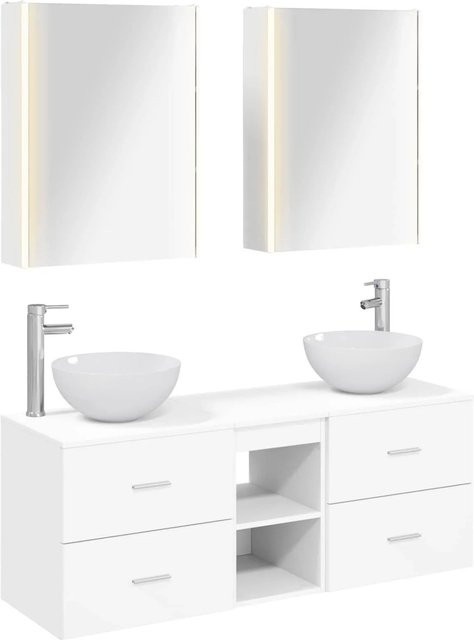 vidaXL Badezimmermöbel-Set 5-teilig in Weiß mit Glas und LED-Beleuchtung - Bild 1