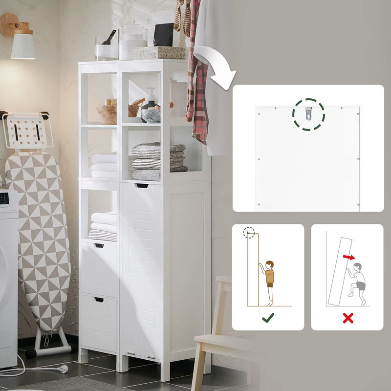SoBuy BZR123-W Hochschrank mit ausklappbarem Wäschesack für das Badezimmer, Weiß, H x B x T: 145 x 30 x 30 cm - Bild 3