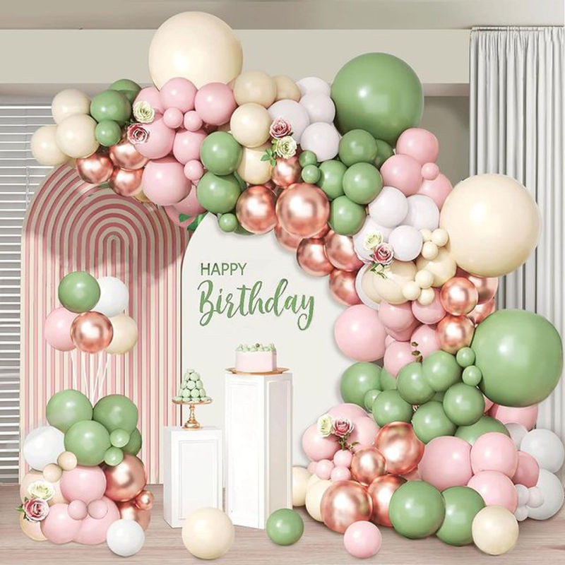 Mehrfarbiges Ballon-Girlandenbogen-Set aus Latex in Grau, Grün, Rosa und Weiß für Bohemian-Dekorationen bei Hochzeit, Babyparty oder Geburtstag - Bild 1