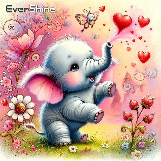 EverShine Diamond Painting Elefant mit Liebesherz als Mosaik-Stickerei in Multicolour, B/H: 20 x 20 cm - Bild 1