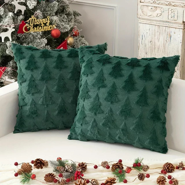 Runtow Kissenbezüge mit Weihnachtsbaummuster in Grün, 2er-Set, B/B: 45 x 45 cm - Bild 1