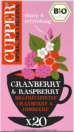 Cupper Früchtetee Cranberry & Himbeere, Teebeutel, 20 Stück, 40 g - Bild 1
