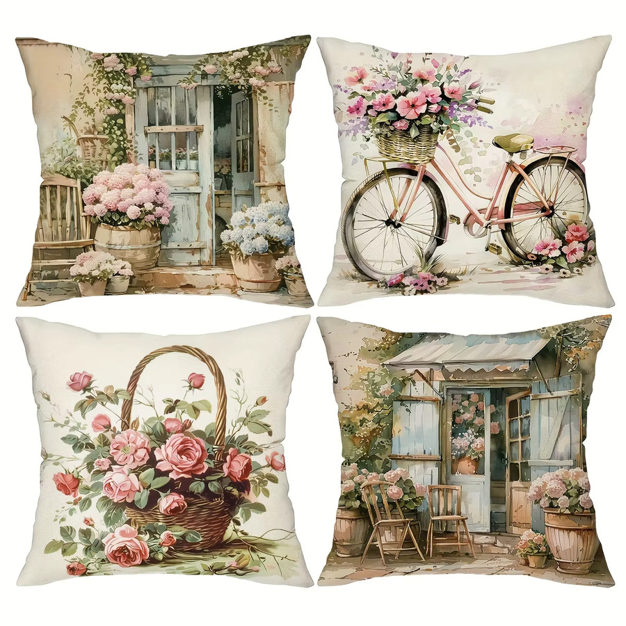 VIKAMA Kissen Set Vintage Blumen Design in Mehrfarbig, Quadratisch, B/T/H: 30 x 30 x 30 cm - Bild 2