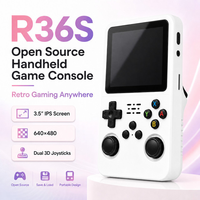 ARKOS Retro Handheld-Spielkonsole mit 3,5 Zoll IPS-Display, Linux tragbarer Taschen-Player in Purple und White mit 3D-Joysticks - Bild 1