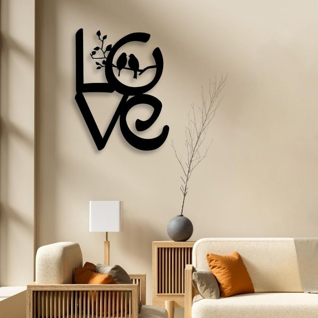 CIFBUY Liebesbaum Metall-Wandkunst mit Paar Vögel in Schwarz als moderne abstrakte Dekoration - Bild 1