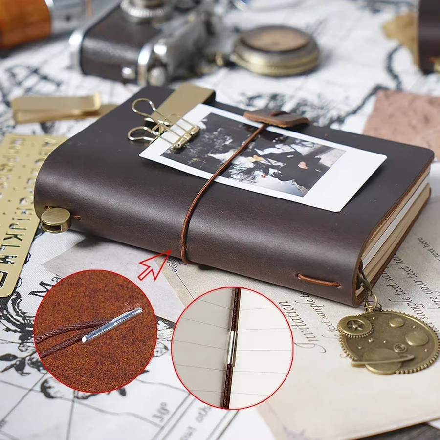 Moterm Handgemachtes Vintage Notebook aus echtem Rindsleder als Tagebuch, Journal oder Sketchbook in Grün und Braun - Bild 5