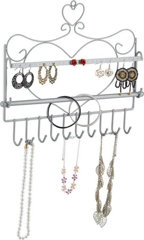 Relaxdays Schmuckhalter in Herzform aus Metall für Ketten, Ohrringe und Armbänder, Silber, H x B x T: 30 x 36,5 x 3,5 cm - Bild 1