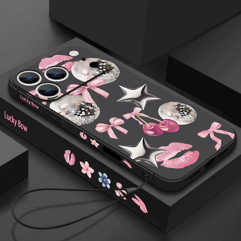 YISHANGOU Handyhülle mit Schleifen- und Sternen-Print für iPhone 12 bis iPhone 17 Pro Max, magnetisch für MagSafe, TPU Cover mit Lanyard, Multicolour - Bild 2