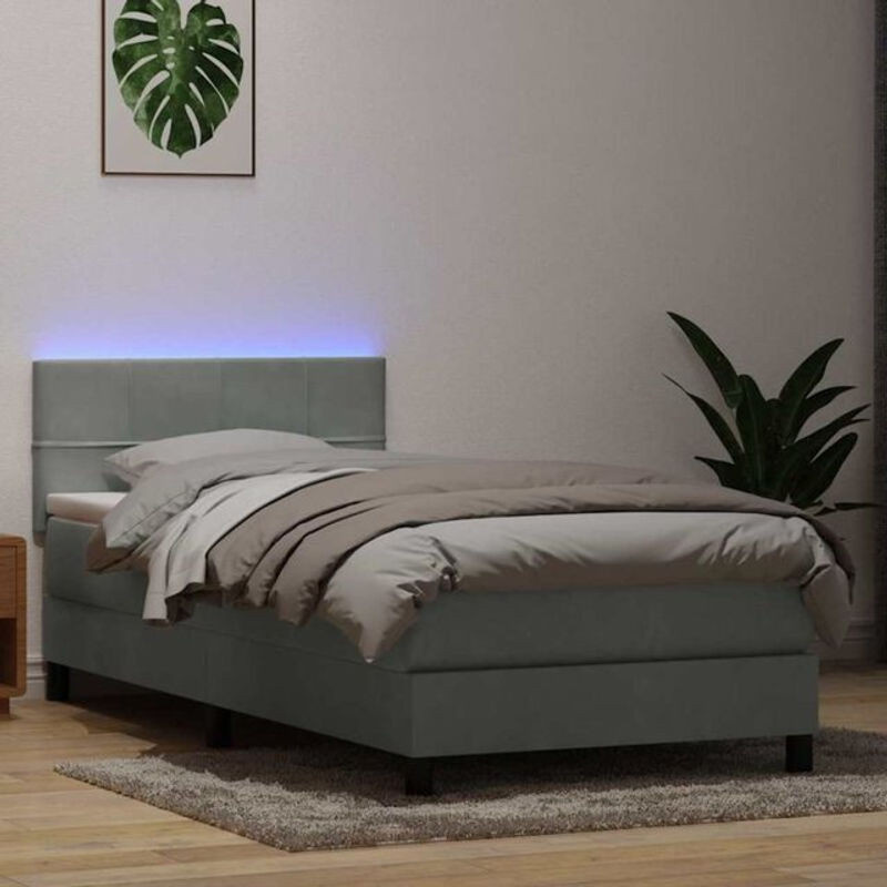 vidaxl Boxspringbett mit Matratze in Grau und Weiß aus Samt, B/T/H: 80 x 210 x 78 cm - Bild 1