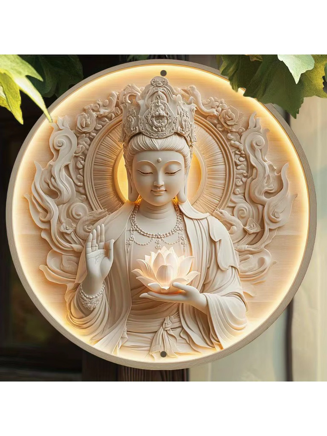 Potdemiel Rundes Vintage Wandbild Guanyin Bodhisattva aus Aluminium mit Blumenmotiv Durchmesser: 20 cm - Bild 5