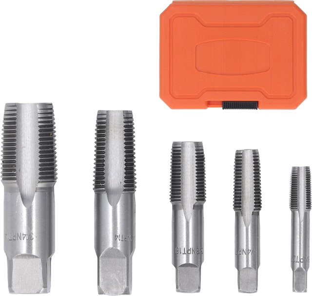 5-teiliges NPT-Rohrgewindebohrer-Set mit Aufbewahrungskoffer in Silber, Größen: 1/8, 1/4, 3/8, 1/2 und 3/4 Zoll - Bild 1