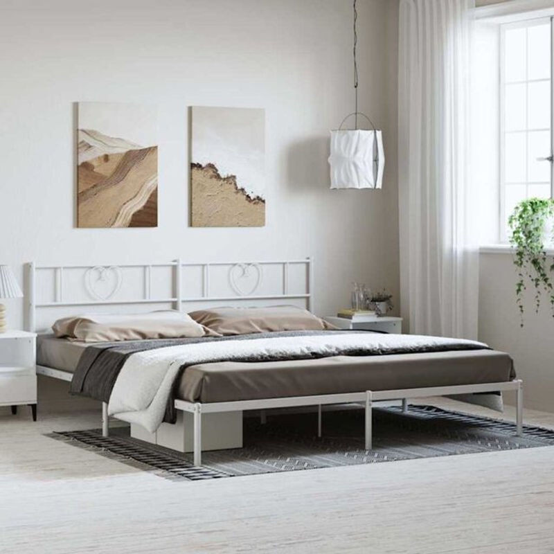 Vidaxl Metallbett mit Kopfteil in Weiß, Modernes Bettgestell aus Stahl, B/T: 193 x 203 cm - Bild 1