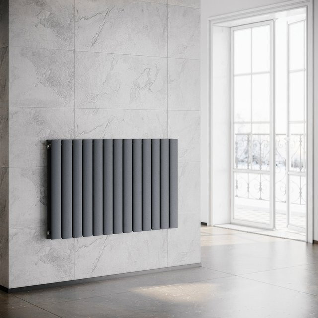 SONNI Flach Heizkörper Paneelheizkörper Wandheizung in Anthrazit, B: 100,1 cm, H: 63,0 cm - Bild 1