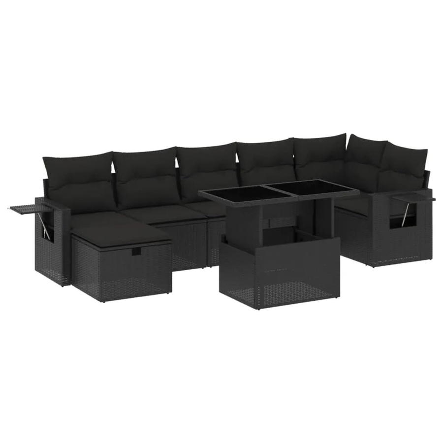 vidaXL 8-teilige Garten-Sofagarnitur in L-Form aus schwarzem Poly-Rattan mit UV-beständigen Kissen und pulverbeschichtetem Stahlgestell - Bild 2