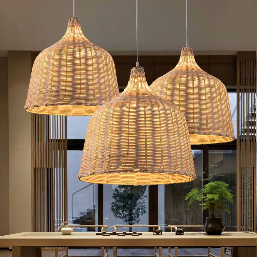 JOYINLED Moderne Hängelampe aus Bambus und Rattan in Beige als Luxus-Kronleuchter für Wohnzimmer, Esszimmer oder Garten - Bild 3