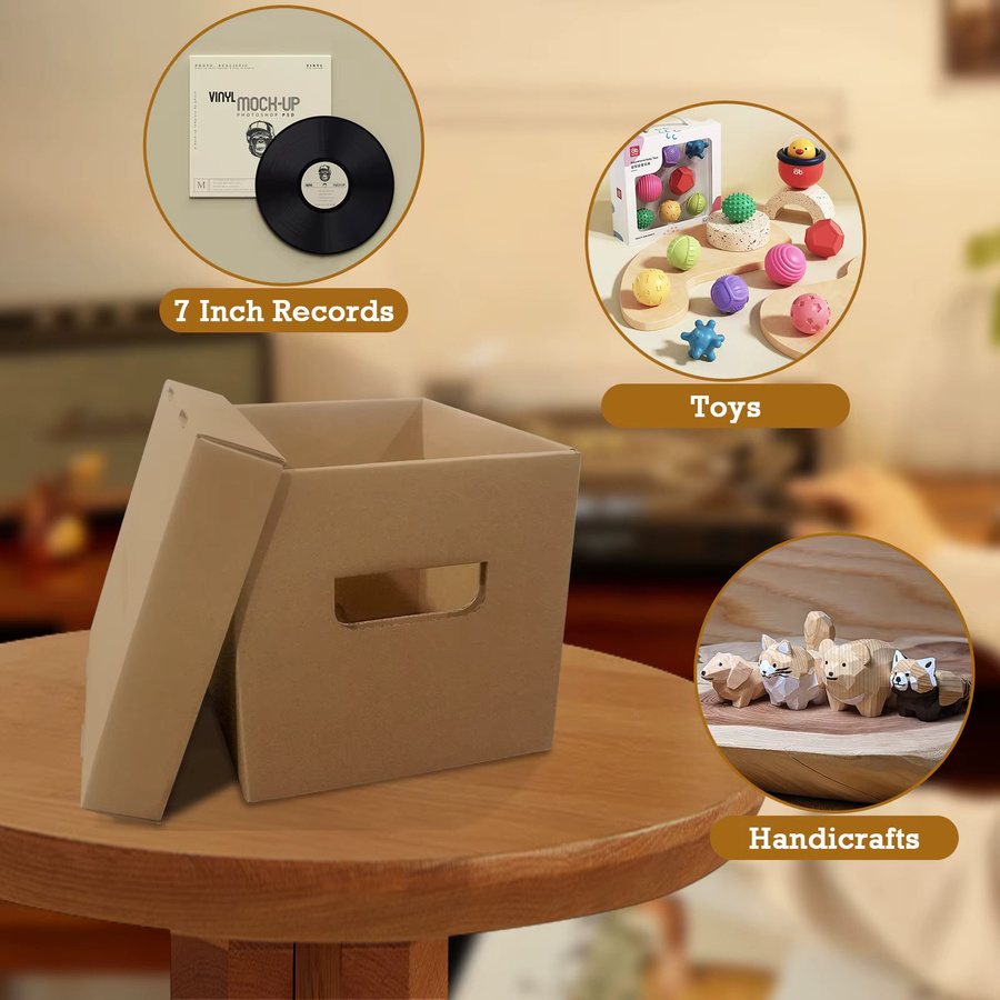 Multifunktionale Aufbewahrungsbox für CDs aus braunem Vinyl und Karton, staubdichte Organizer-Box, Breite: 17,78 cm, Höhe: 21,59 cm - Bild 5
