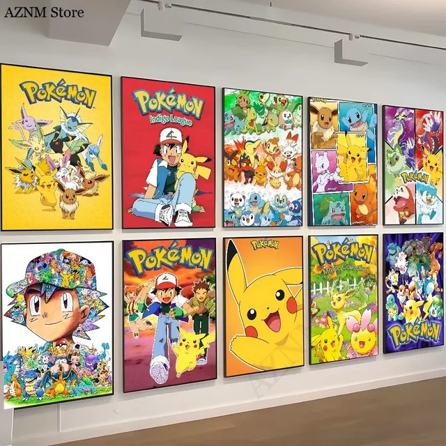 Potdemiel Pokemon Japanisches Anime Poster, wasserfester Papieraufkleber in Weiß und Multicolour, ästhetische Wandillustration für Kaffeehaus und Bar - Bild 1