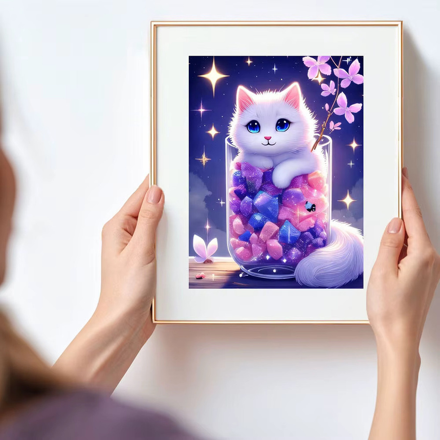 HUACAN Diamantmalerei Set mit skurriler Katze im Kristallglas, 5D-DIY-Dekoration in Multicolour, B/H: 30 x 20 cm - Bild 3