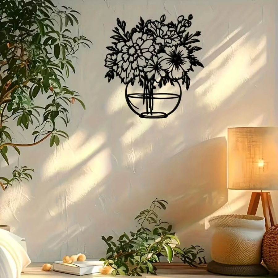 Moderne Metall-Wandkunst CIFBUY mit floralem 3D-Blumen-Design in Schwarz - Bild 4