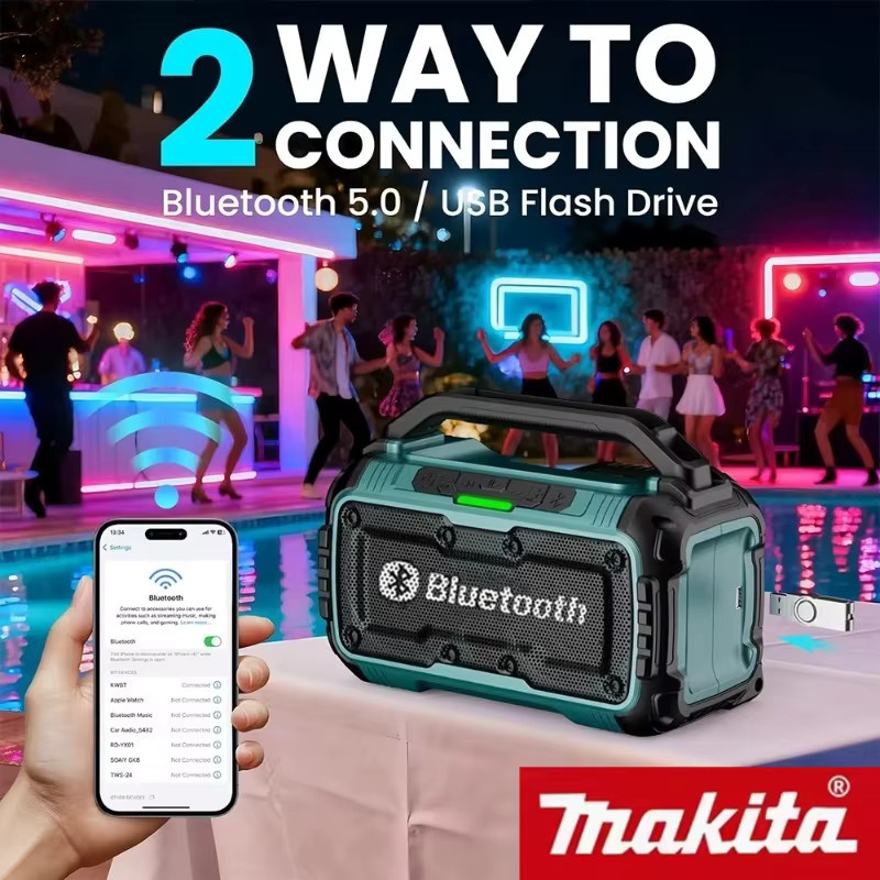 Makita Bluetooth-Lautsprecher mit USB-C-Anschluss und Stereo-Surround-Funktion für 18V Akku-Werkzeuge - Bild 2
