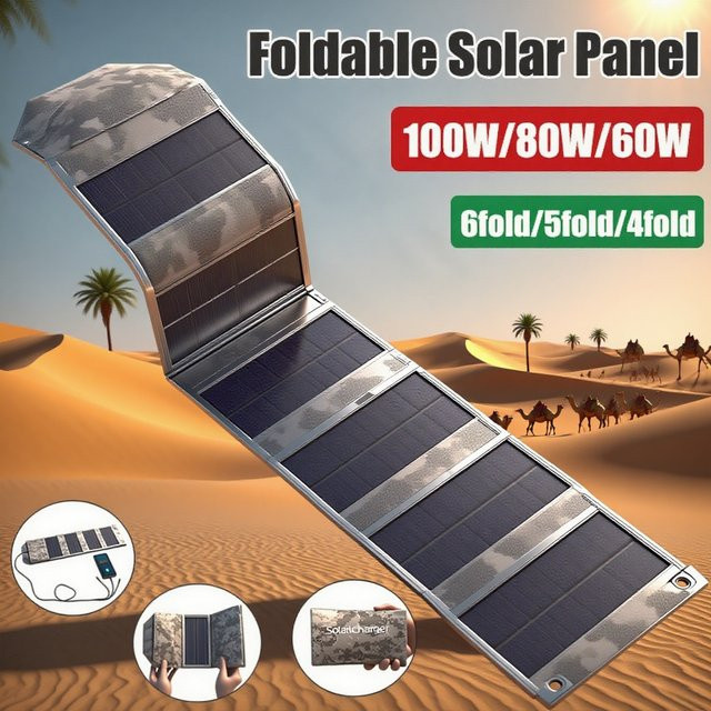 SNQP Faltbares Solarpanel in Schwarz mit 5 V und USB-Anschluss, wasserdichte tragbare Solar-Ladestation für Camping und Wandern - Bild 1